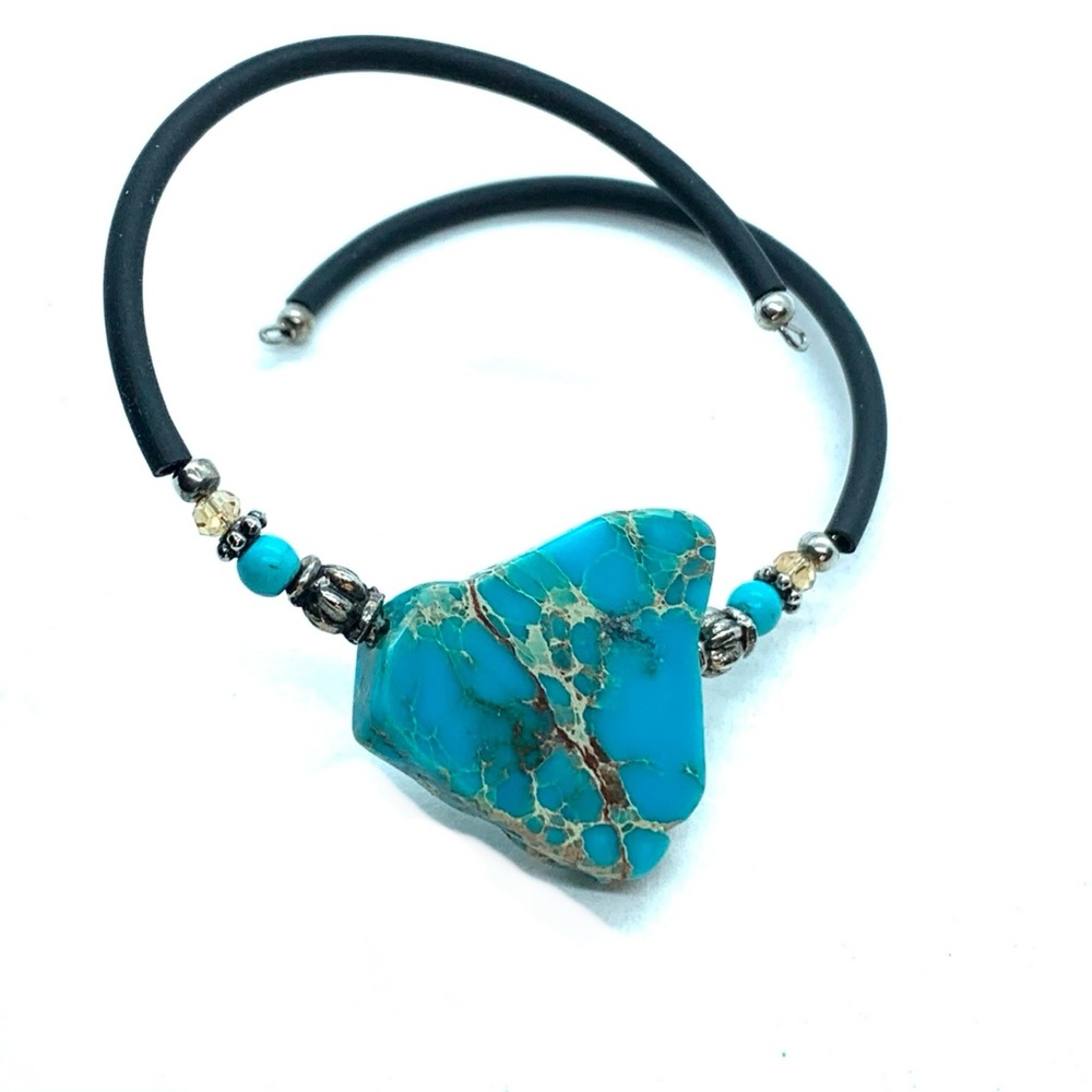 Simulated Turquoise Nugget Adjustable Memory Wire Bracelet Southwestern Boho